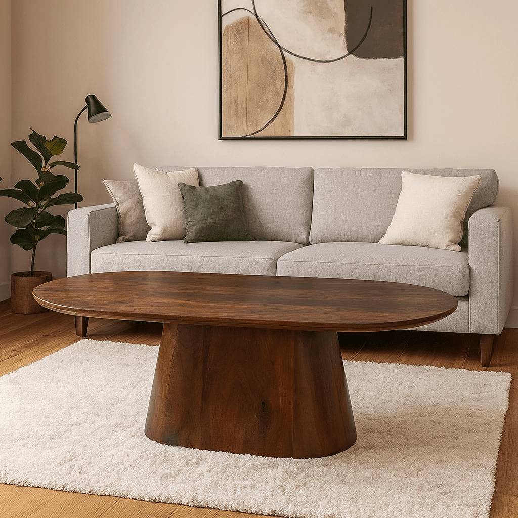 Donkerbruine, ovale salontafel