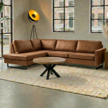Cognac hoekbank 4 zits