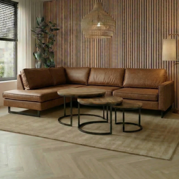 Cognac hoekbank 4 zits