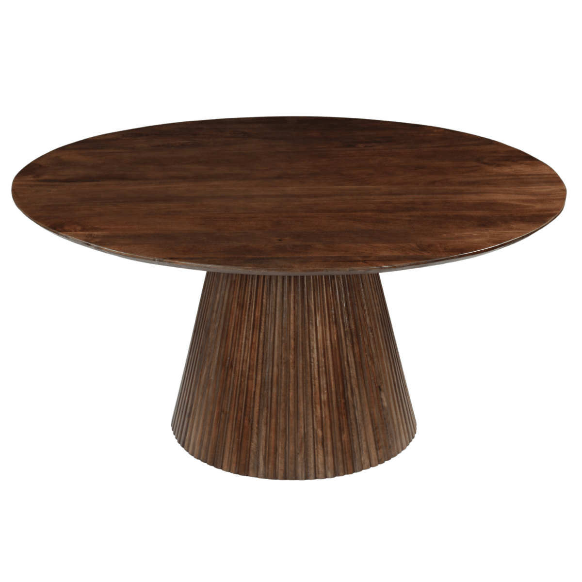 Donkerbruine ronde eettafel van mangohout
