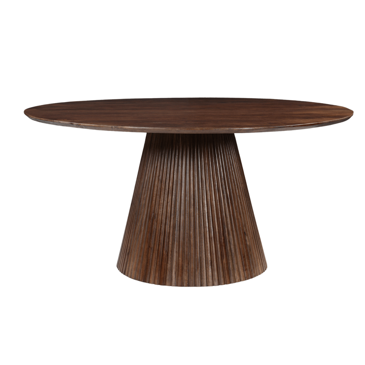 Donkerbruine ronde eettafel van mangohout