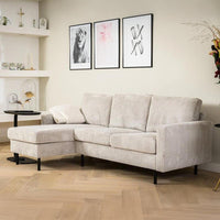 Bank Valente 3-zits L+R Ribstof Naturel