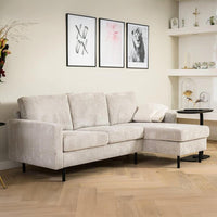Bank Valente 3-zits L+R Ribstof Naturel