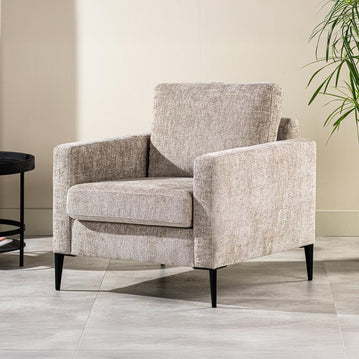 Fauteuil grijs beige met zwart onderstel
