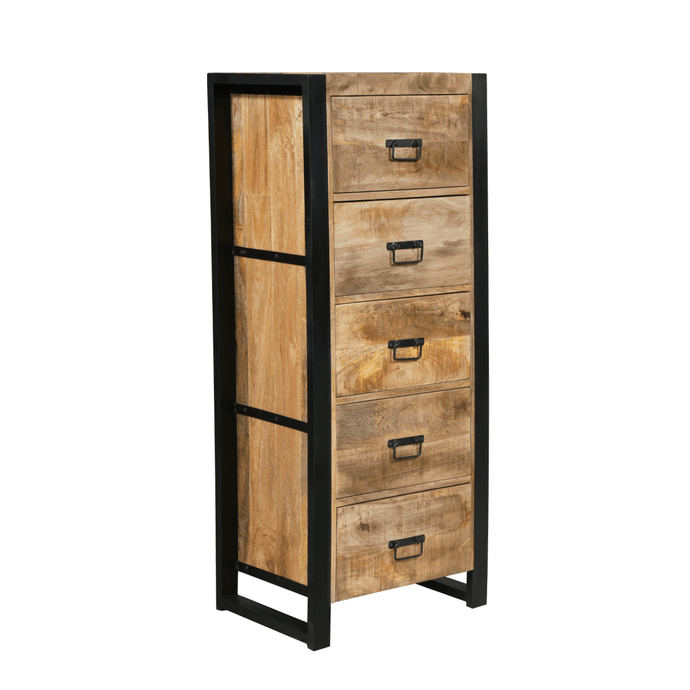 Mangohouten Dressoir Britt 55 cm 5 lades Mahom