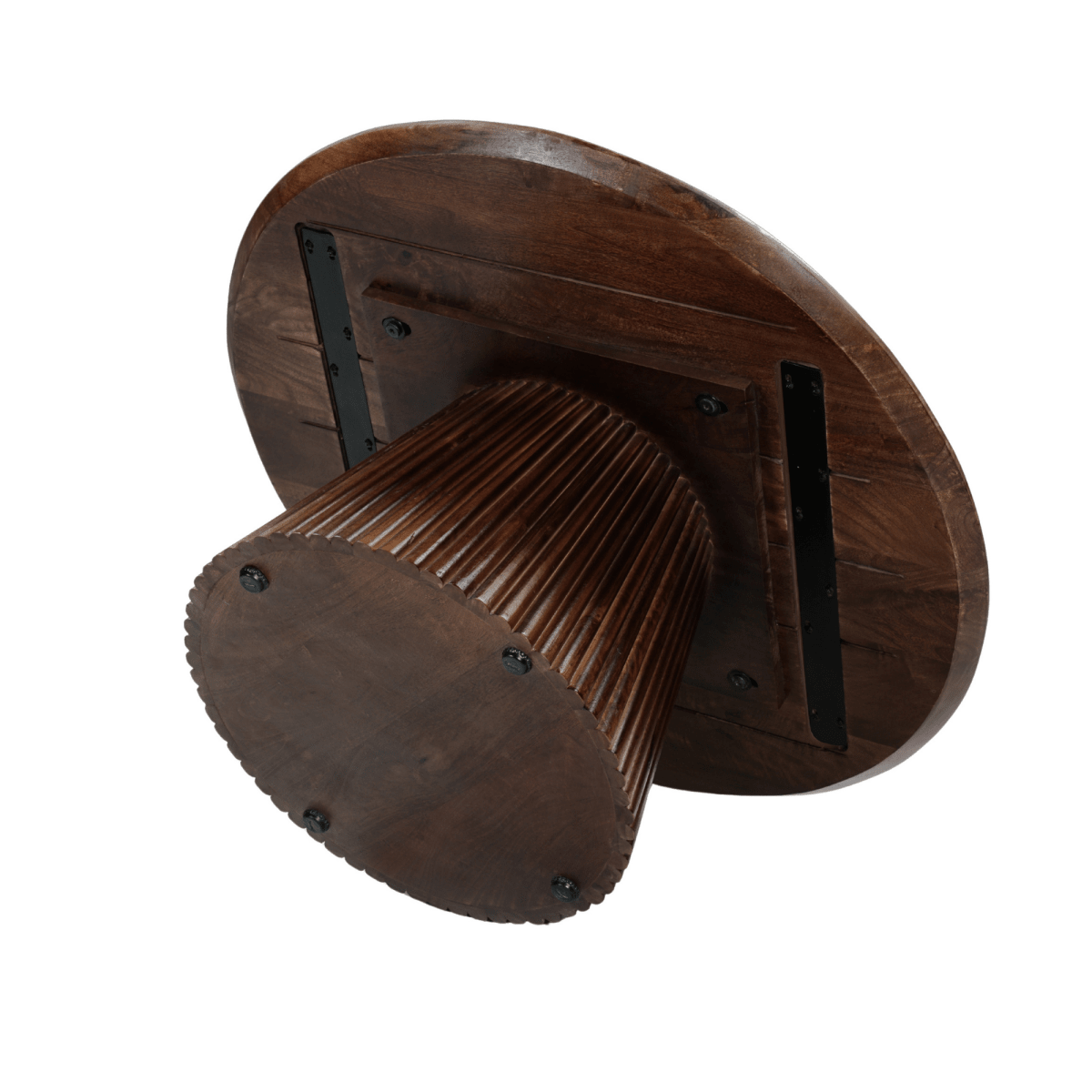 Donkerbruine ronde salontafel van mangohout