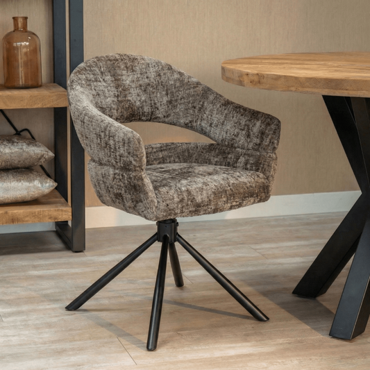Eetkamerstoel Chinon Taupe met zwart onderstel Mahom