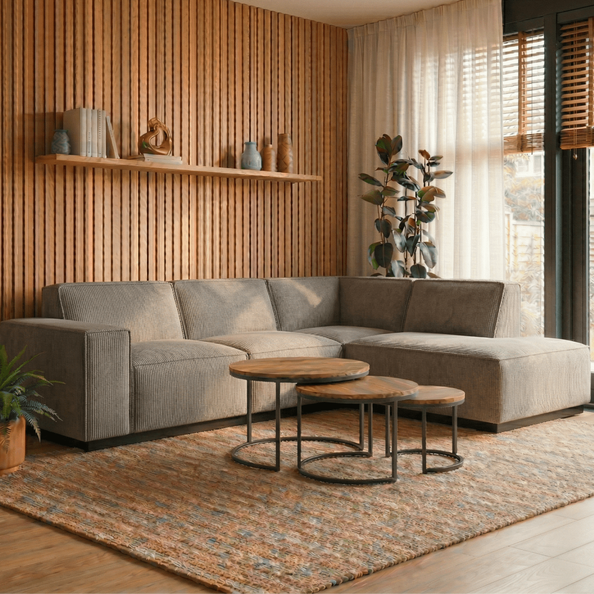 Taupe hoekbank 4 zits