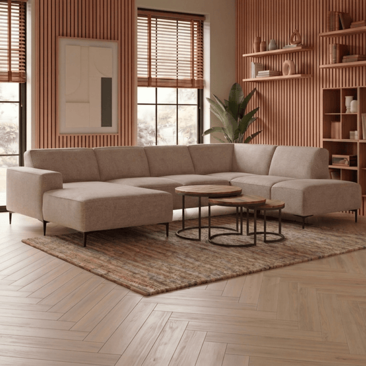 Hoekbank Madrid 5-zits U-opstelling Rechts Beige Mahom