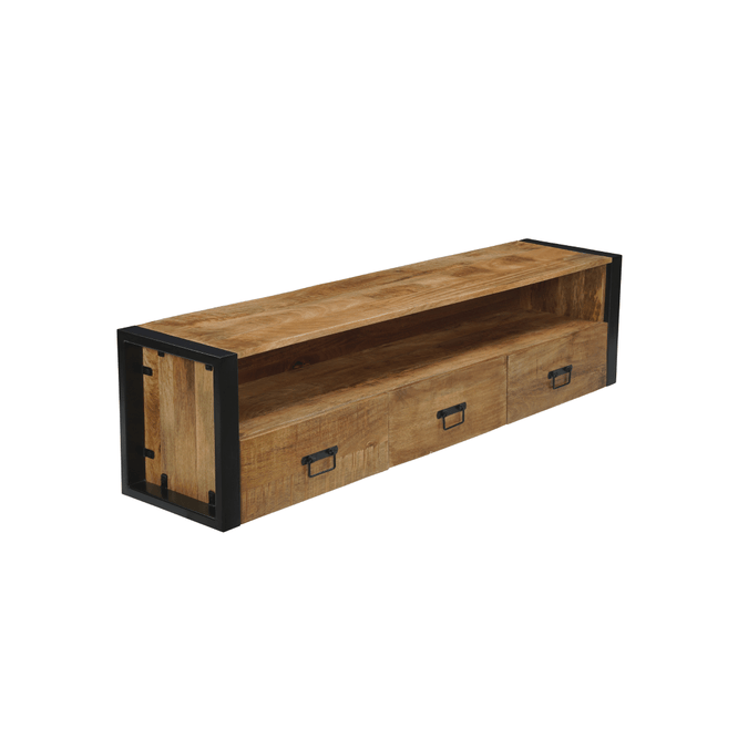 Mangohouten tv meubel zwevend bruin met metaal 150cm