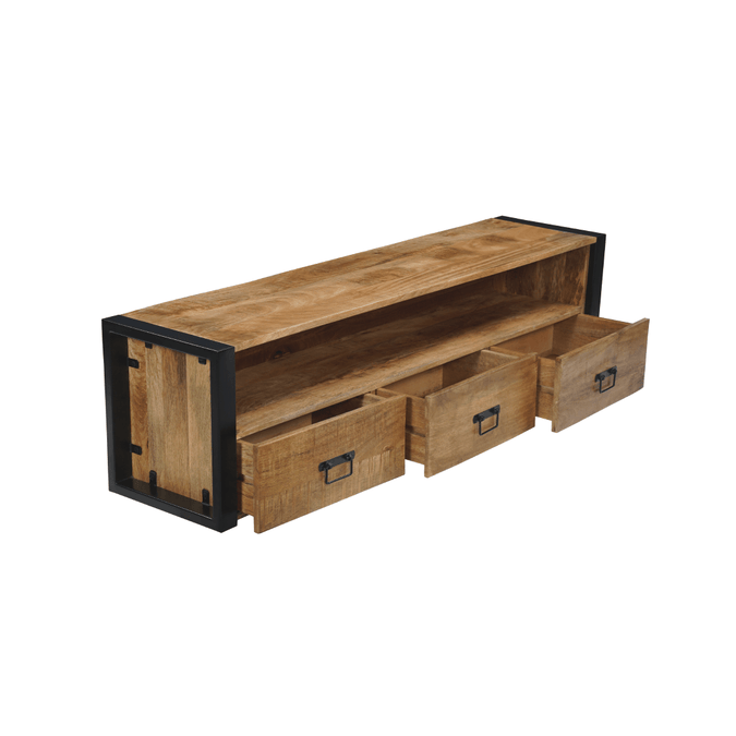 Mangohouten tv meubel zwevend bruin met metaal 150cm