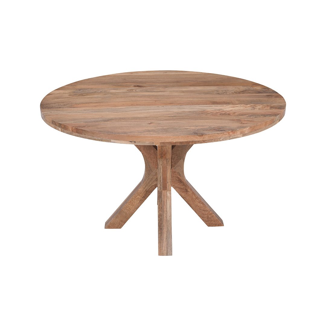 Bruine ronde eettafel van mangohout