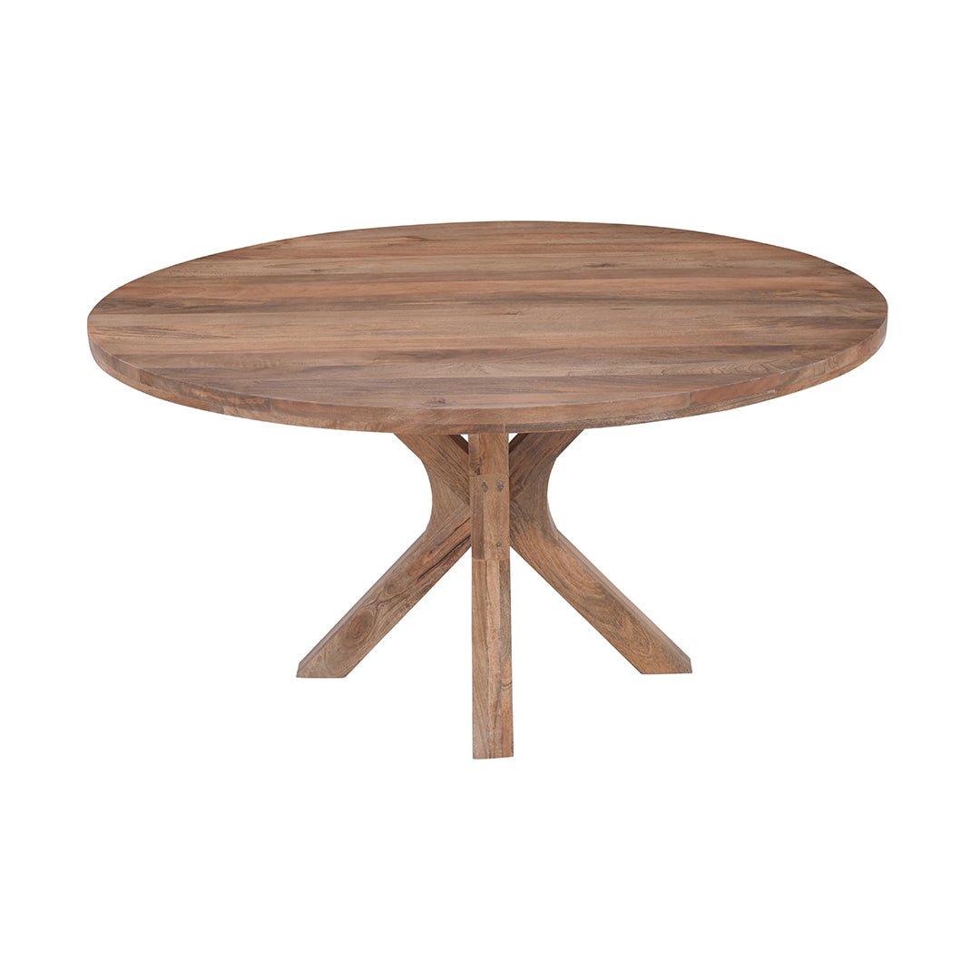 Bruine ronde eettafel van mangohout