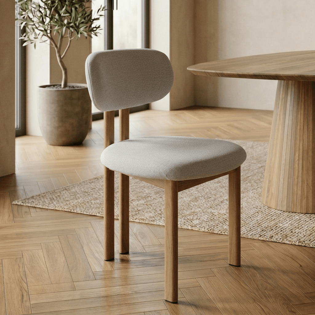 Eetkamerstoel Noor Beige met eik onderstel Mahom