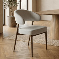Eetkamerstoel Japandi Nobu Beige met walnoot onderstel Mahom