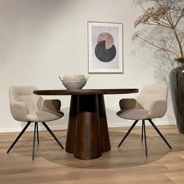 Mangohouten eettafel donkerbruin rond 130cm