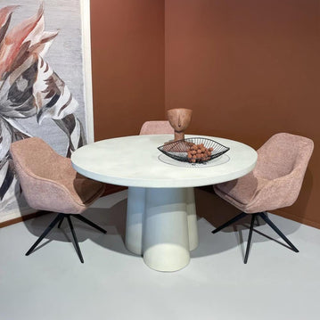 Mangohouten eettafel wit rond 130cm