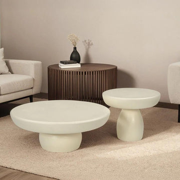 Mangohouten salontafel rond wit 80cm