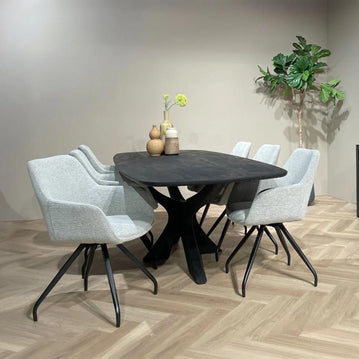 Mangohouten eettafel zwart rechthoekig 220cm