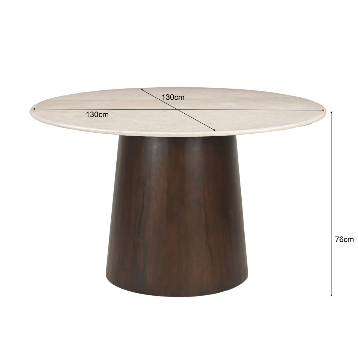Eettafel rond met poot bruin 130cm