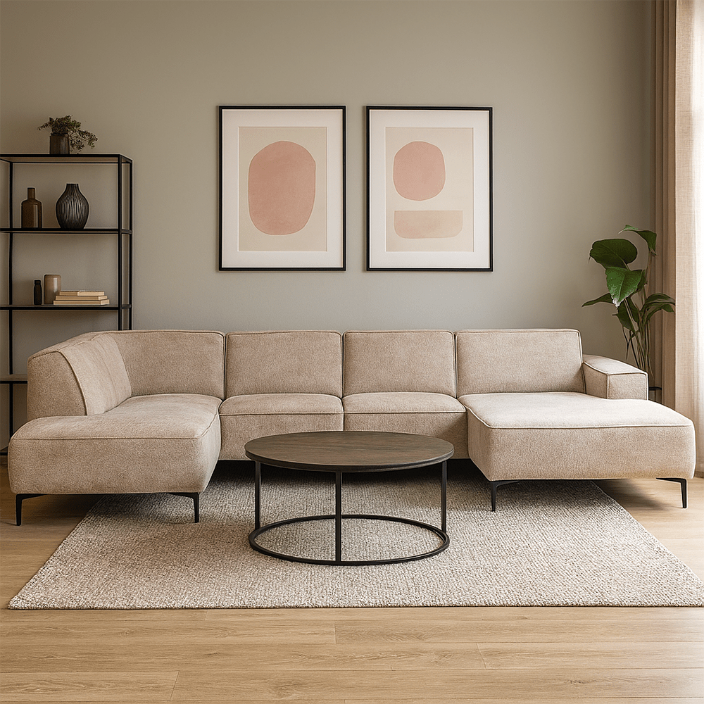 5-persoons zitbank U-opstelling beige hoek links