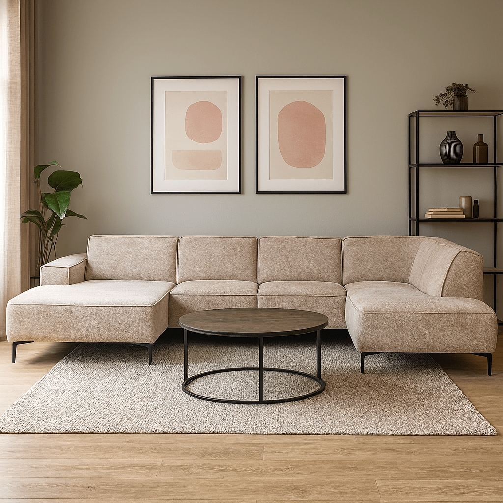 5-persoons zitbank U-opstelling beige hoek rechts