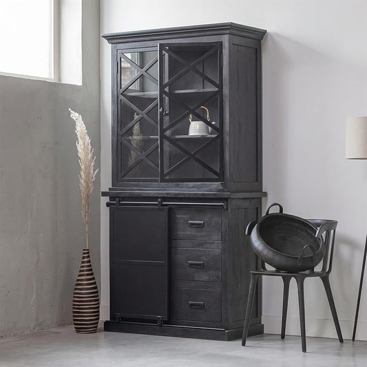 Mangohouten Buffetkast Denver Black 100 cm met Deurtjes X Mahom