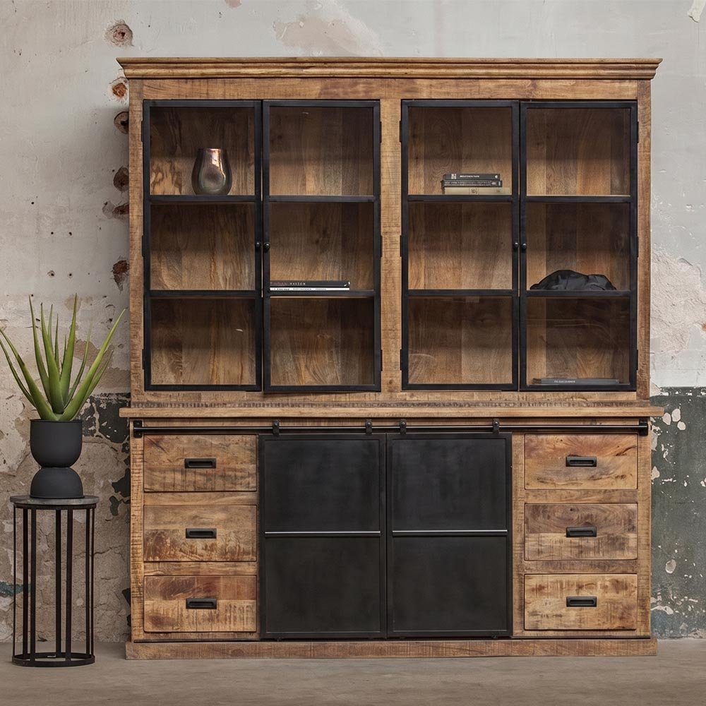 Mangohouten Buffetkast Denver 200 cm Dubbele Deurtjes Recht Mahom