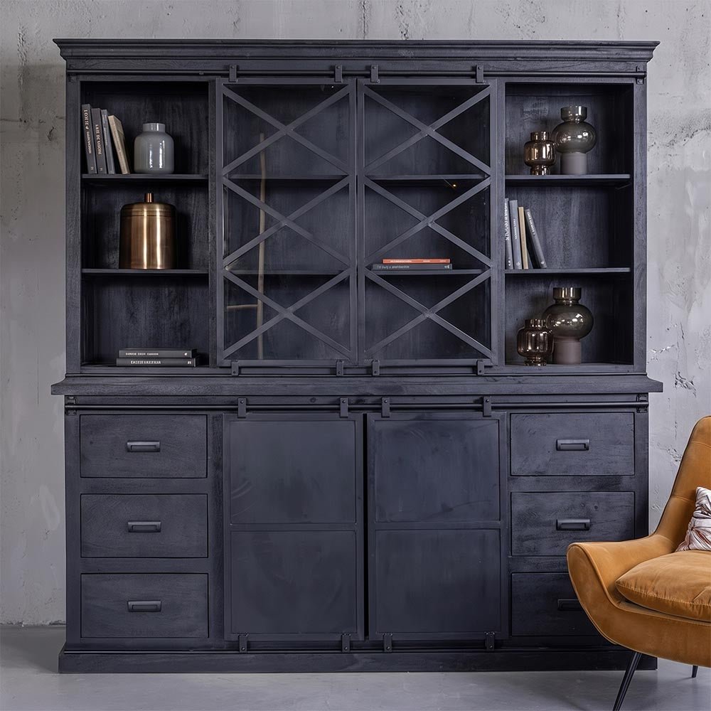 Mangohouten zwart Buffetkast 200 cm 