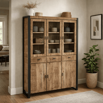 Mangohouten vitrinekast 140cm