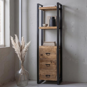 Mangohouten Boekenkast met 3 lades