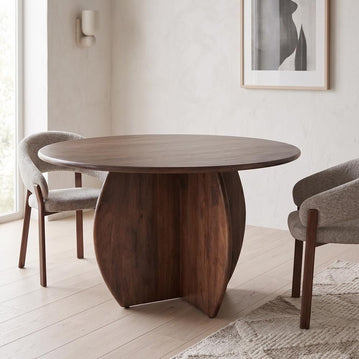 Donkerbruine ronde eettafel van mangohout