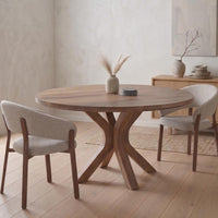 Mangohouten Eettafel Mori Rond 150 cm Houten onderstel Mahom