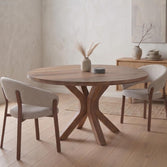Bruine ronde eettafel van mangohout