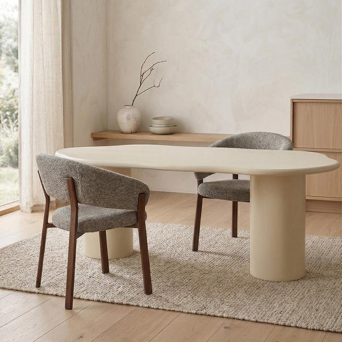 Eettafel Organisch Savannah Microcement Cilinderpoot 210 cm Beige Mahom
