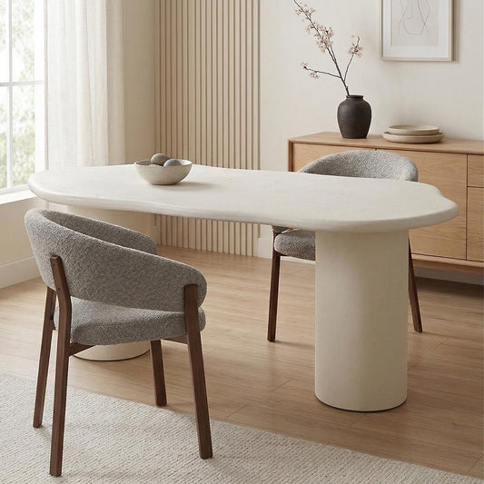 Eettafel Organisch Savannah Microcement Cilinderpoot 210 cm Wit Mahom