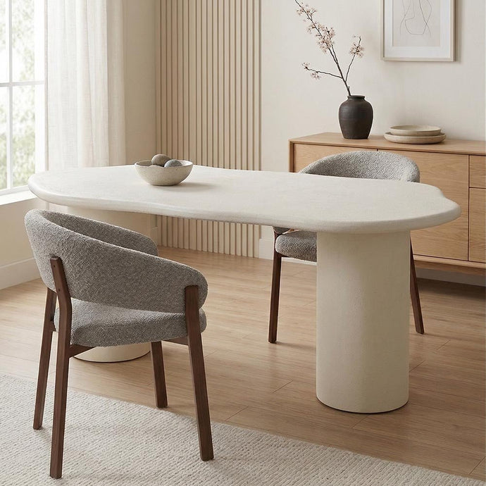 Eettafel Organisch Savannah Microcement Cilinderpoot 210 cm Wit Mahom