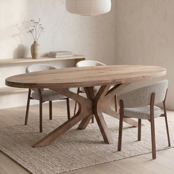 Lichtbruine ovale eettafel van mangohout