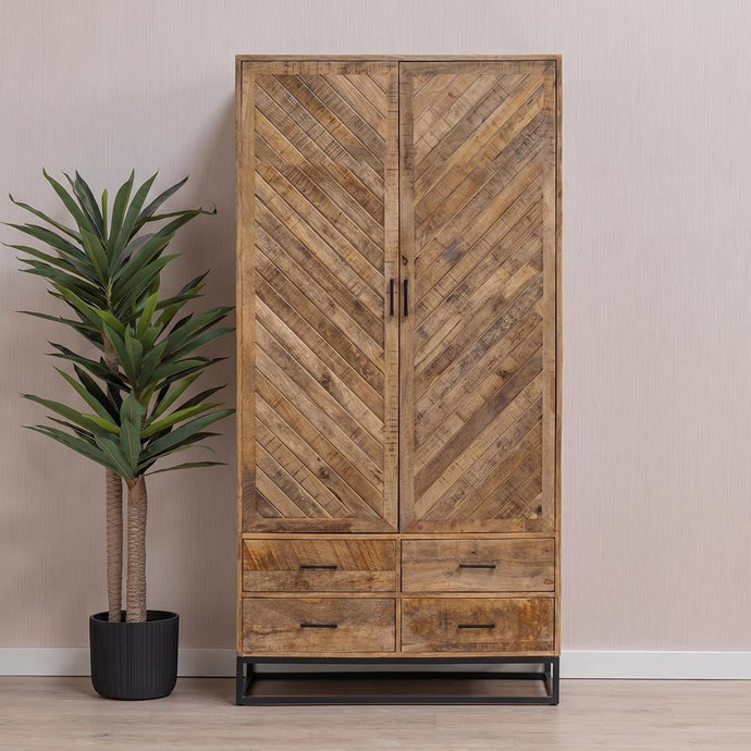 Mangohouten Kast Reno 100 cm met 4 lades en 2 deuren Mahom