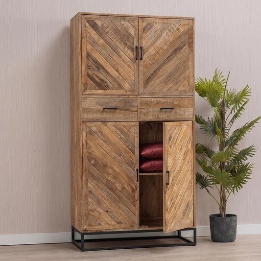 Mangohouten Kast Reno 100 cm met 2 lades en 4 deuren Mahom