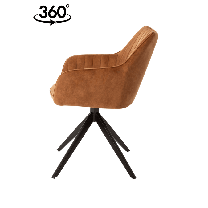 Eetkamerstoel Cannes Cognac met zwart onderstel Mahom