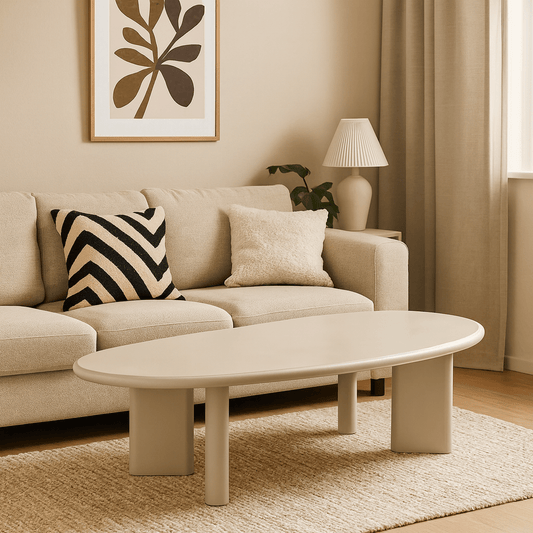 Salontafel Organisch Savannah Microcement Paneelpoot 120 cm Beige Mahom