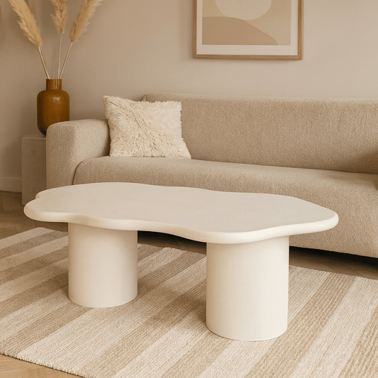 Salontafel Organisch Savannah Microcement Cilinderpoot 120 cm Wit Mahom