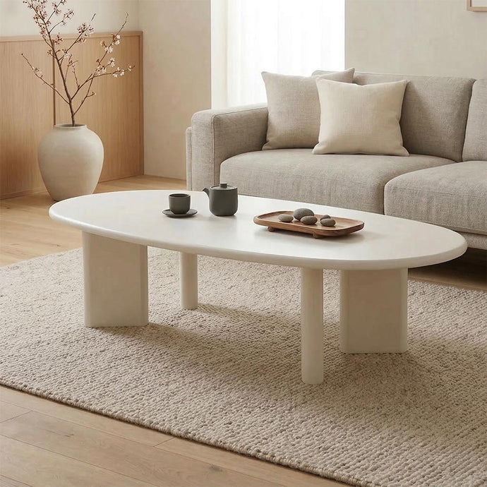 Salontafel Organisch Savannah Microcement Paneelpoot 120 cm Wit Mahom