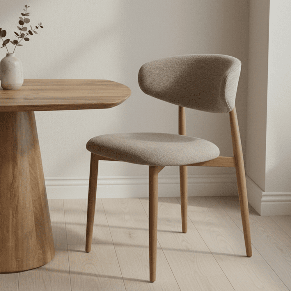 Eikenhouten eetkamerstoel Japandi beige