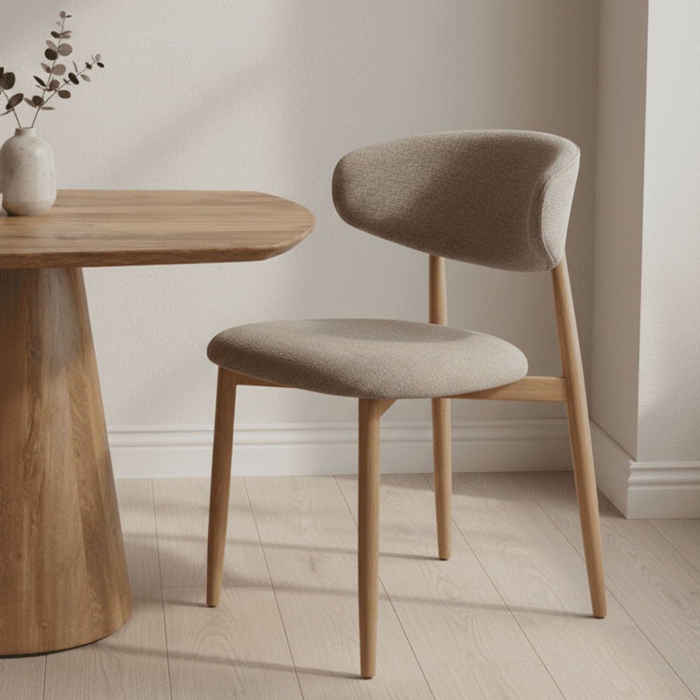 Eikenhouten eetkamerstoel Japandi taupe