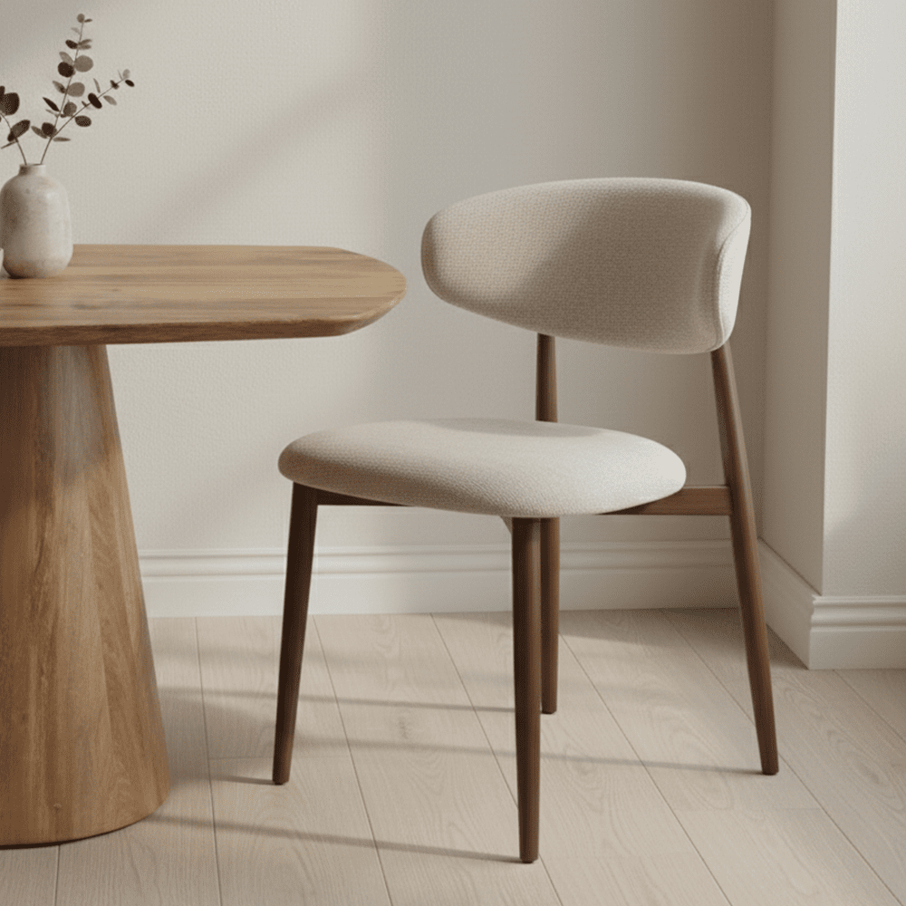 Walnoot eetkamerstoel Japandi beige