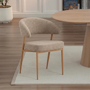 Eetkamerstoel Japandi Nobu Taupe met eik onderstel Mahom