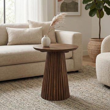 Donkerbruine ronde salontafel van mangohout