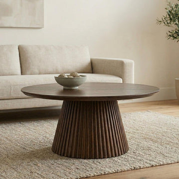 Donkerbruine ronde salontafel van mangohout